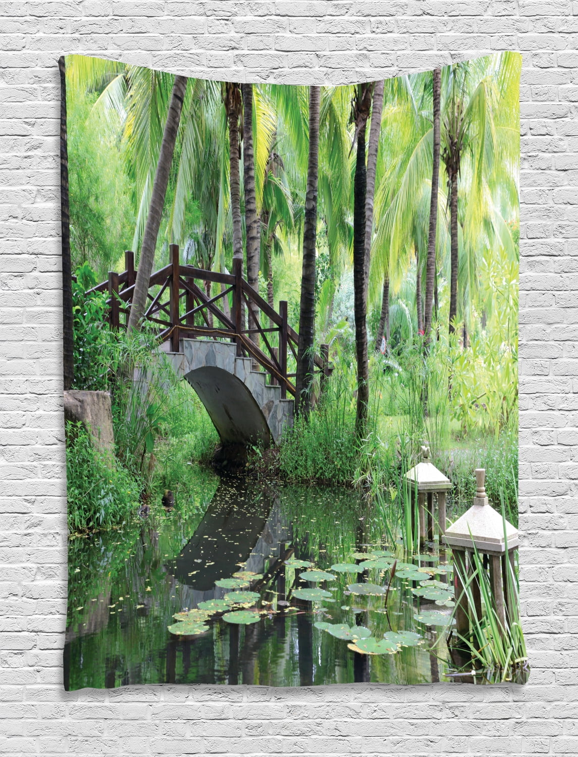 Zen Garden Tapestry, Green Landscape in South China Palm Trees and