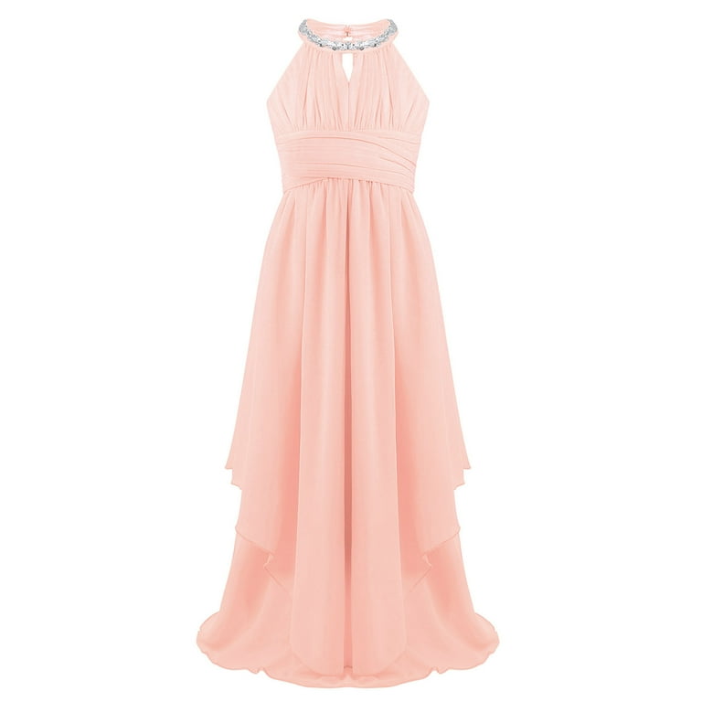 inhzoy Kids Girls Chiffon Flower Girls Dress Sequins Halter Neck Bridesmaid  Wedding Evening Party Gowns Maxi Formal Dress Light Pink 14 - Walmart.com
