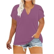Xihbxyly Plus Size Tops for Women, V Neck T Shirts for Women Short-Sleeve V-Neck T-Shirt Sexy Wrap Shirt Short Sleeve Tunic Top Shirts Womens Summer Tops Loose Tops Blous Clearance Items Deals