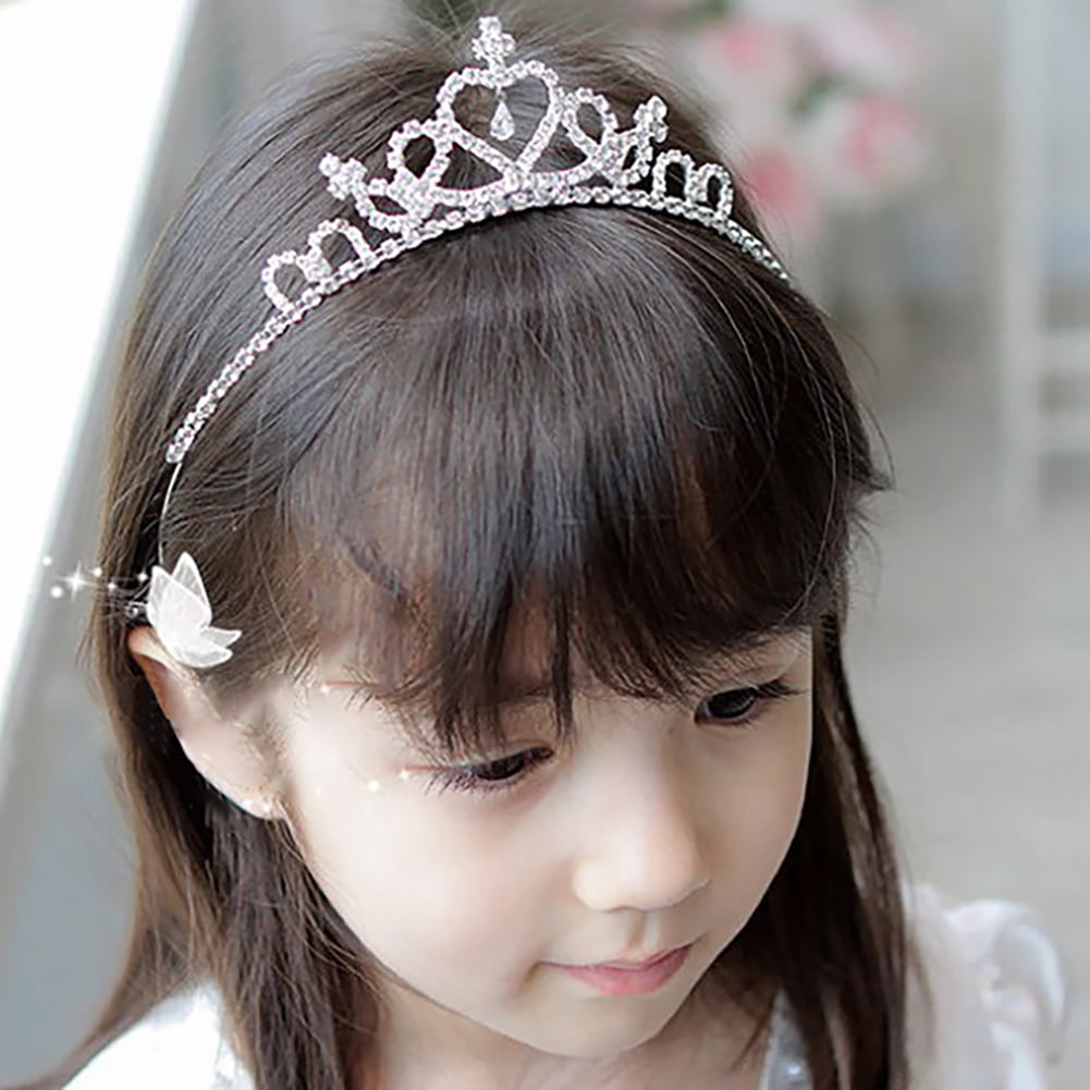 Girl Kid Baby Party Bling Shiny Crystal Crown Tiara elastic Hair Head Band PROP 