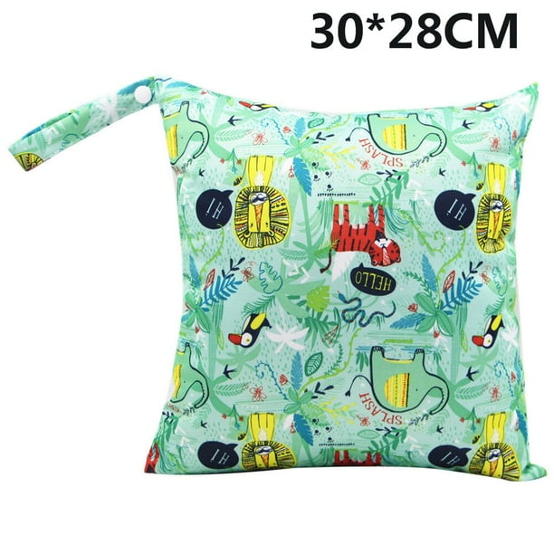 Bolsa de pañales para bebés con estampado de dibujos animados, impermeable, seco y húmedo, bolso con cremallera, cochecito, paquete de transporte, bolsas de almacenamiento de pañales húmedos para viajes al aire libre Tan Jianjun unisex