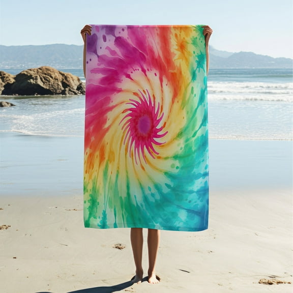 Adult Beach Towel, Modern Simple Beach Towel, Colorful Tie-Dye Printed Bath Towel