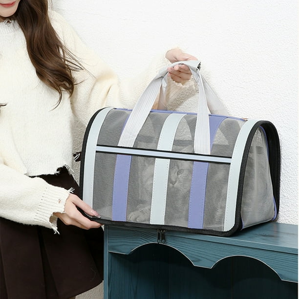 Transportín para mascotas para perros pequeños y gatos, bolsa de viaje suave con correa para el hombro y ventanas de malla, ligero y plegable para visitas al veterinario y viajes en avión,
