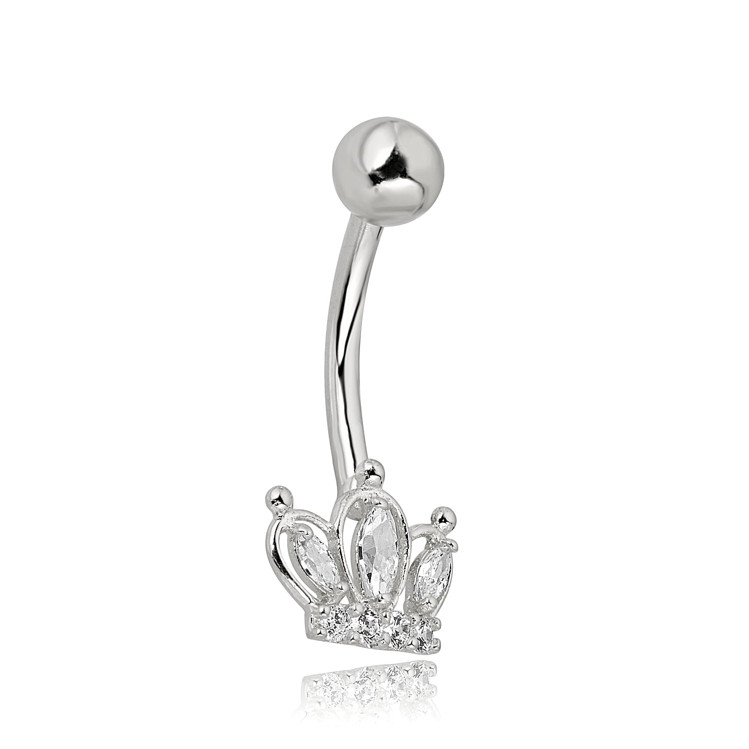 AVORA 10K White Gold Simulated Diamond CZ Tiara Crown Belly Button Ring Body Jewelry (14 Gauge)