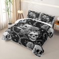thumbnail image 3 of Homewish Halloween Skull Skeleton Bed Spread Queen,Retro Rose Floral Queen Coverlet Set,Gray,3pcs, 3 of 7