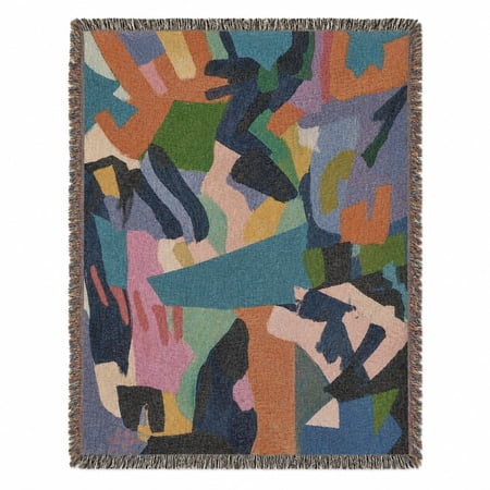 Multicolor Abstract Geometric Woven Throw Blanket Cotton with Fringed Edges Modern Art Decor for Living Room and Bedroom