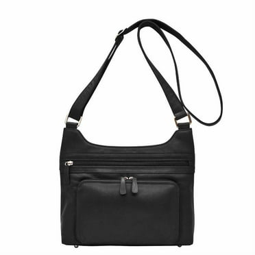 Roma Leathers Genuine Leather Multi-Pocket Crossbody Purse Bag (Black ...