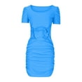 thumbnail image 4 of Women Summer Short Sleeve Cutout Ruched Bodycon Party Solid Mini Dress Square Collar Short Dress Clubwear, 4 of 7