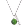 thumbnail image 1 of Delight Jewelry Silvertone Round - Imitation Cat's Eye - Green - Silvertone Be Strong and Courageous Bar Charm Necklace, 23", 1 of 4