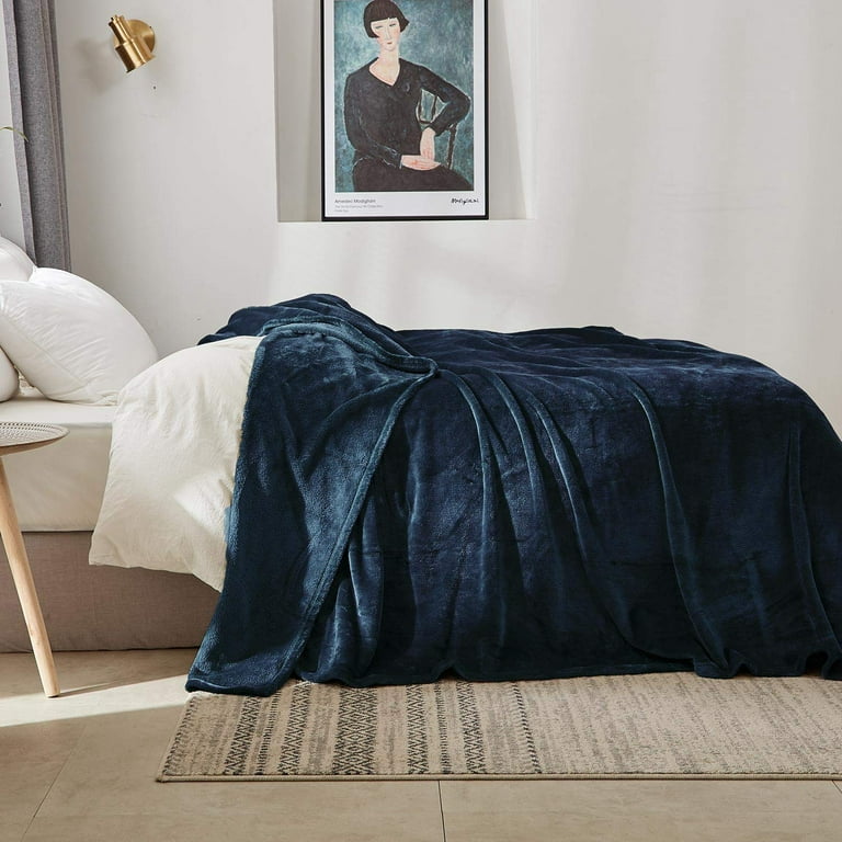 Fleece Blanket Queen Navy Blue Lightweight Cozy Bed Blanket Fuzzy