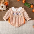 thumbnail image 2 of Staki Newborn Baby Girl Smocked Halloween Outfit Infant Plaid Bubble Romper Embroidery Fall Clothes 0-24M(Orange,0-3 Months), 2 of 6