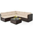 thumbnail image 2 of Costway 6PCS Patio Rattan Furniture Set Cushioned Sofa Coffee Table Garden Brown, 2 of 10