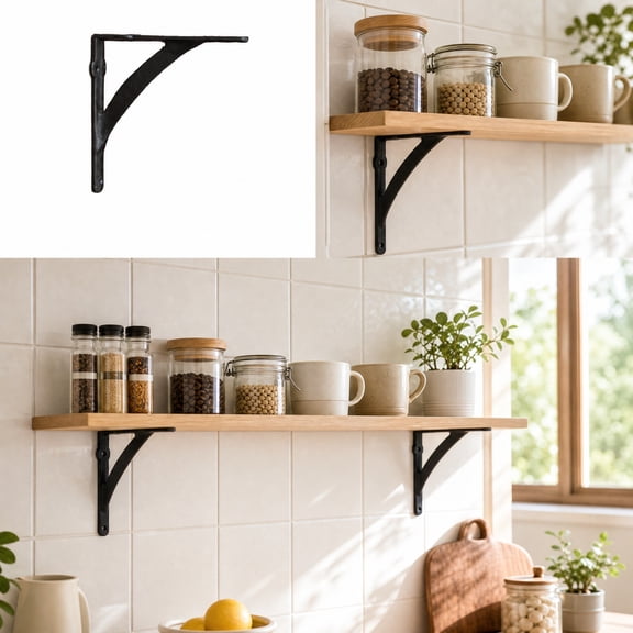 Vintage Scroll Cast Iron Shelf Bracket, Heavy Duty Decorative Wall Support, Antique Black Corbel, for Floating Shelf Window Mantel, 11.2x7.7x2.2in