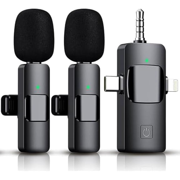 4 in 1 Mini Microphone Wireless Lavalier Microphone for iPhone Android Computer Laptop Camera USB-C,2.4G Ultra-Low Delay,Noise Reduction,Double Lapel Microphone for YouTube TikTok Vlog$$Music