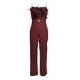thumbnail image 1 of Liacowi Women Elegant Feather Jumpsuit Sexy Off Shoulder Strapless Tube Top Dressy Belted Wide Leg Pants Romper Clubwear, 1 of 3