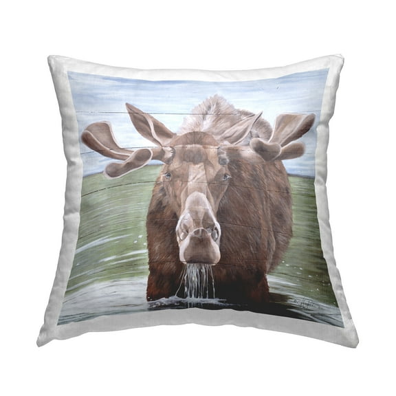 Stupell Industries Rustic Moose in Lake Decorative Printed Throw Pillow Design by Diane Fifer