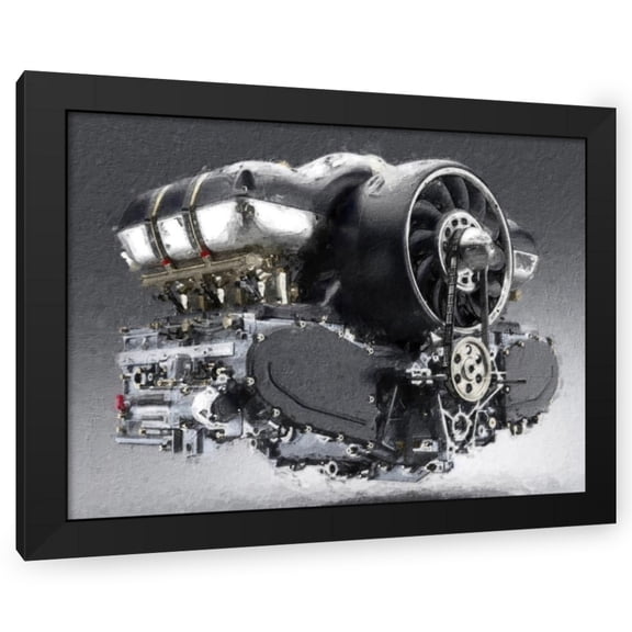 Stephen Chambers 24x19 Black Modern Wood Framed Wall Art Titled - Porsche 911 Engine 9