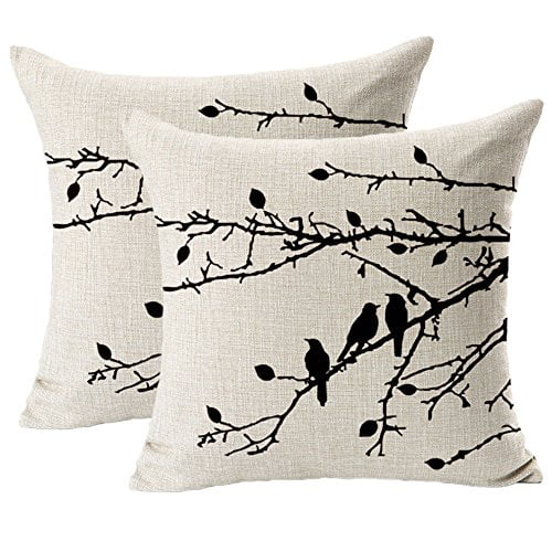 Black Branches Jahosin Set of 2 Throw Pillow Cases Shell Vintage Birds Branches Black Decorative Cushion Cover 18 X 18 Inches 