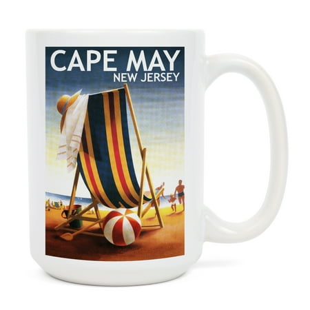 

15 fl oz Ceramic Mug Cape May New Jersey Beach Chair and Ball Dishwasher & Microwave Safe