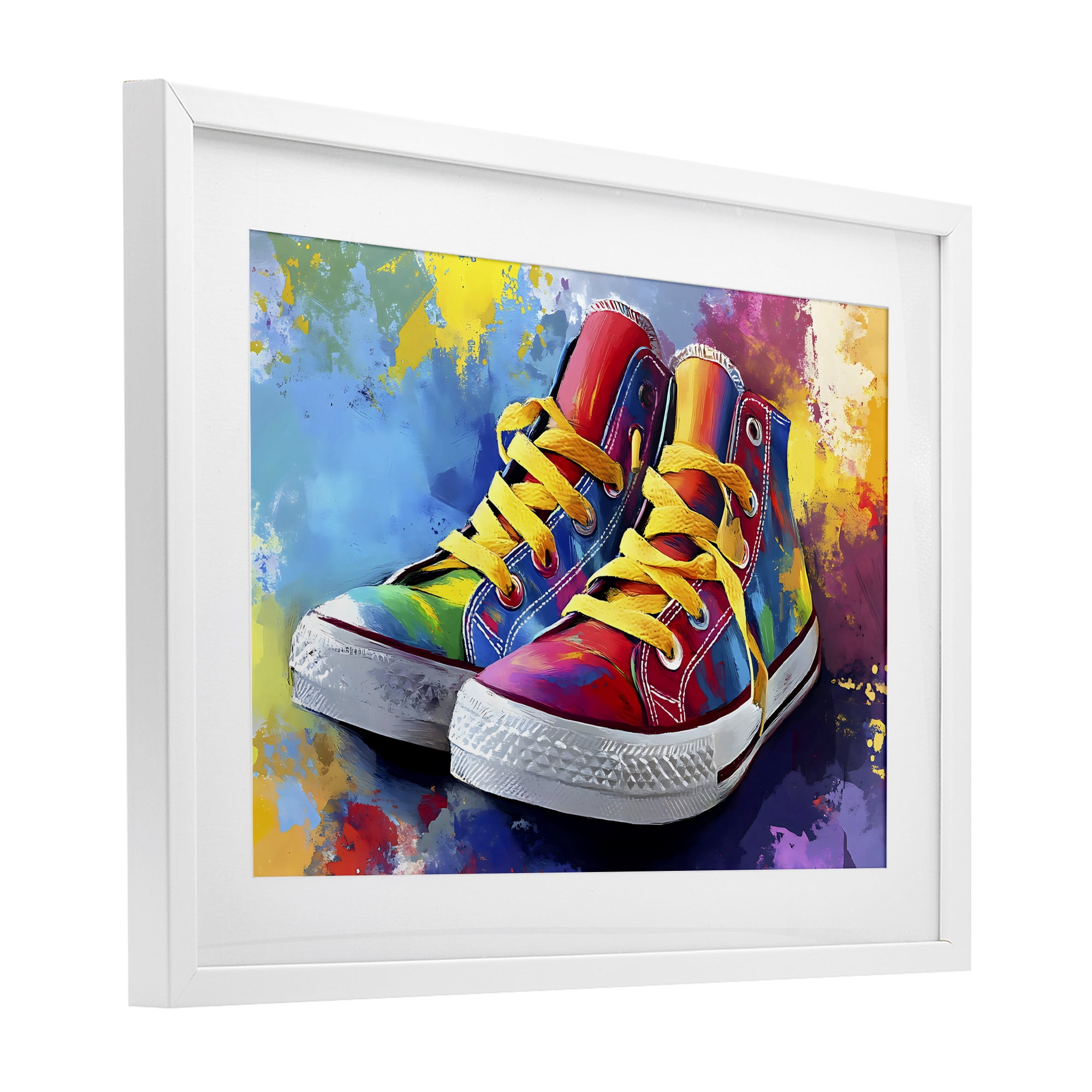 Stupell Industries High Tops with Yellow Laces White Framed Print Under Glass, design by Creative Studio