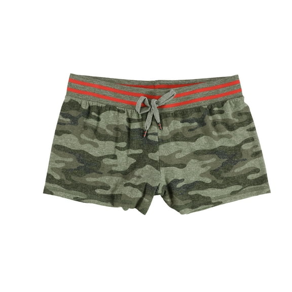 P.J. Salvage Womens Camo With Red Stripes Pajama Shorts, Green, Medium