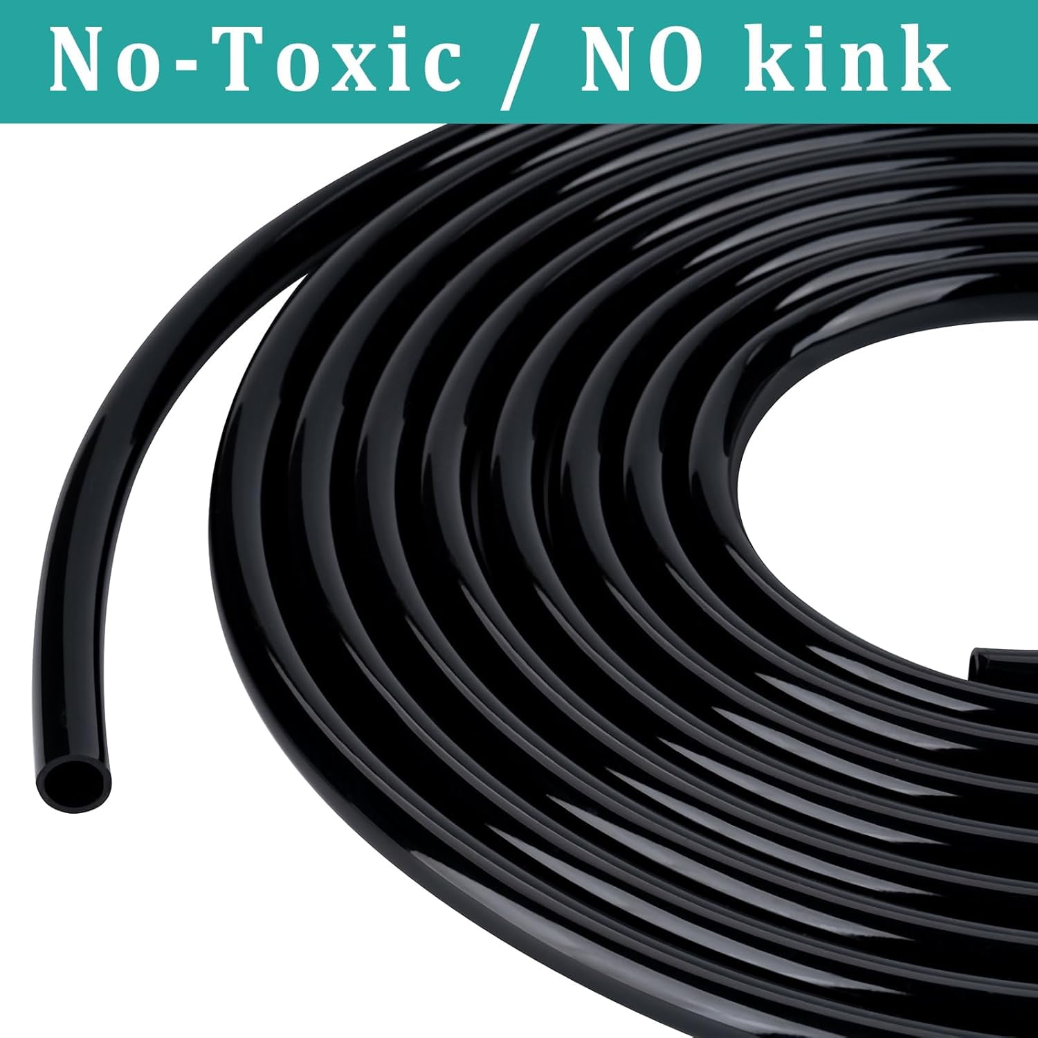 1/2" id - 100ft Black Vinyl Tubing Flexible PVC Tube Hybrid Hose Transfer Water Fuel Gas for Pond Fountain Garden Waterfall, Durable and Safe, with 2 Hose Clamps