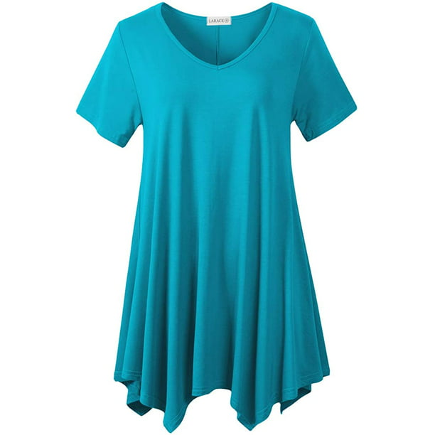 LARACE Women Casual T Shirt V-Neck Tunic Tops for Leggings Lake Blue 3X ...