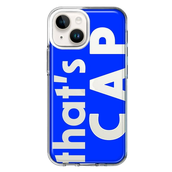 MUNDAZE Case for Apple iPhone 15 Hybrid Shockproof Slim Hard Soft TPU Shell Heavy Duty Protective Phone Cover - Blue Clear Funny Text Quote That's Cap
