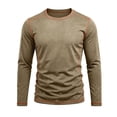 thumbnail image 4 of VgaVtl Men Long Sleeve Tee Khaki Fall Winter Slim Crew Neck Going Out Solid Pullover Basic Casual Tops for Men, 4 of 8