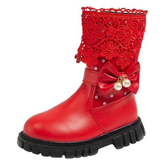 gcong Girls Mid Calf Boots Velvet Winter Fashion Boots Leather High Boots For Children