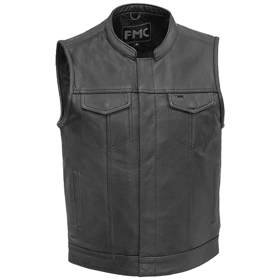 First Mfg Co - Blaster - Men's Motorcycle Biker Riding Black Leather Vest - XX-Large