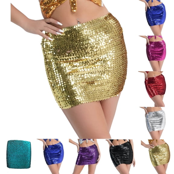 Aboser Sparkly Sequin Skirts for Women Trendy Party Club Skirt Shimmer Glitter Mini Skirts Slimming High Waist Bodycon Skirt