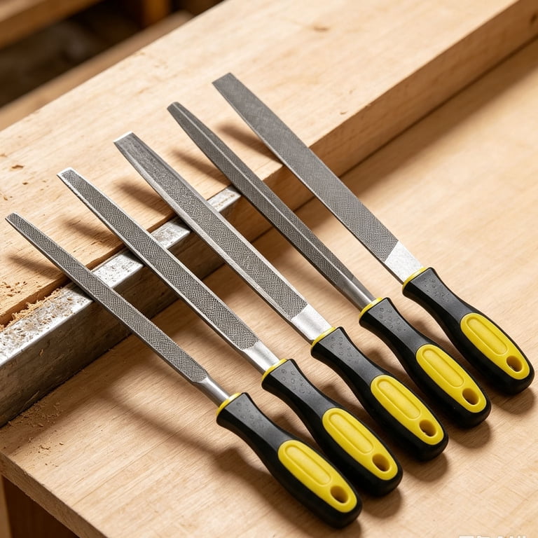 5-Piece Metal File Set with Handles, High Carbon Steel Flat, Half-Round ...