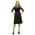 thumbnail image 4 of Bimba Women's Lace Yoke Sheer 3/4 Sleeve Black Casual Cotton Dress With Pockets, 4 of 9