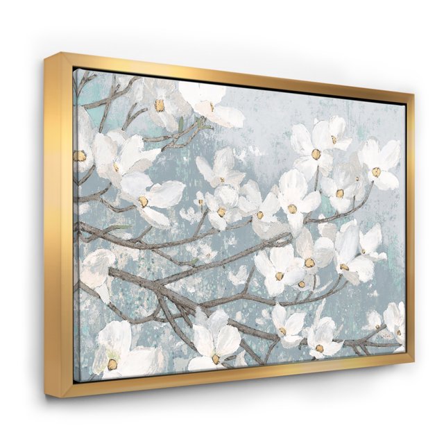 Blue on Grey Blossoms - Traditional Framed Canvas