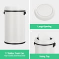 thumbnail image 5 of 17 Gallon / 65L Stainless Steel SwingTop Trash Can, Commercial Heavy-Duty Round Garbage Bin with Quiet Swing Lid, Large Waste Container for Kitchen, Restaurant, Office, or Public Space, White, 5 of 6