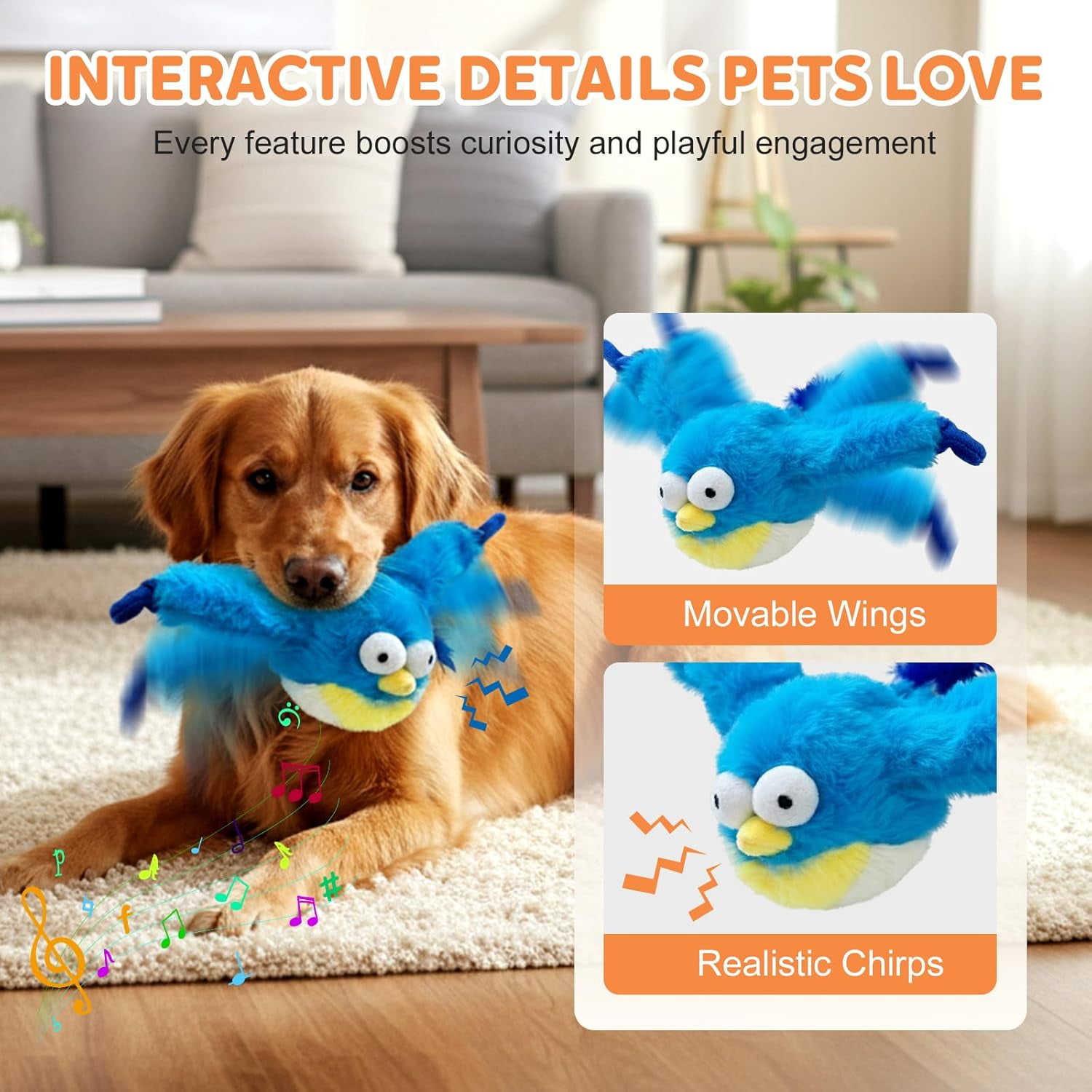 Interactive Chirping Bird Cat Toy,2025 New Flying Bird Cat Toy Flapping Bird Toy,Simulation Chirping Bird Toys Interactive Cat Toys for Bored Indoor Adult Cats (Blue+Light Grey)