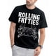 thumbnail image 1 of Camiseta con estampado de gato Rolling Fatties, cuello redondo de algodón, manga corta, corte regular, estampado geométrico, ideal para todas las estaciones, para hombre y mujer. Para adultos, hombres, 1 of 6