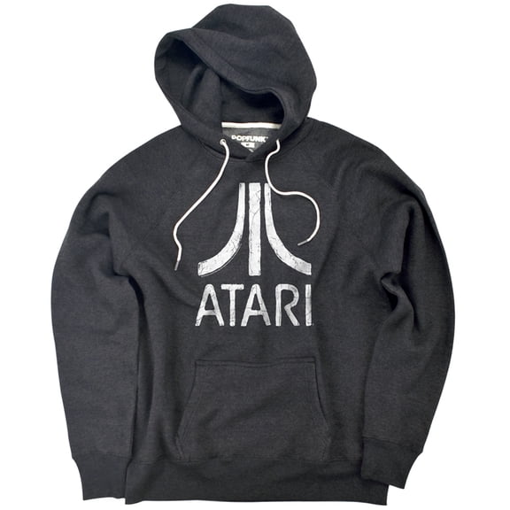 Atari Rough Logo Unisex Adult Slim Fit Pull-Over Heather Hoodie, Charcoal, Small