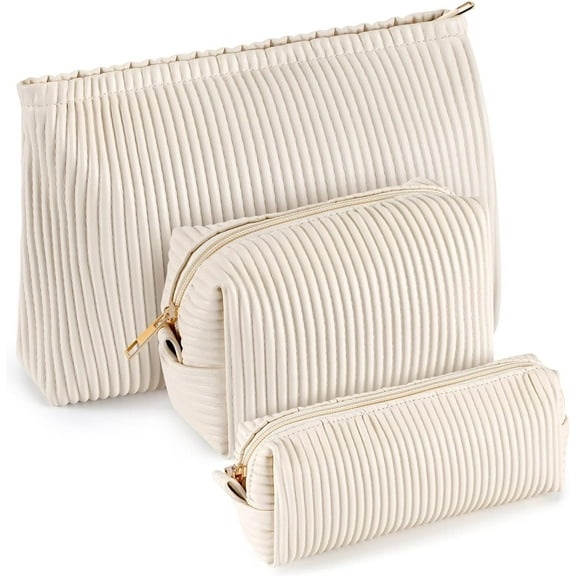 Lsupdaol 3 Pcs Cosmetic Makeup Bag for Women Portable Travel Toiletry Cosmetic Pouch Cute Bag Accessories Brushes Storage Organizer for Daily Use, 3 Sizes(Pu Leather,Elegant)