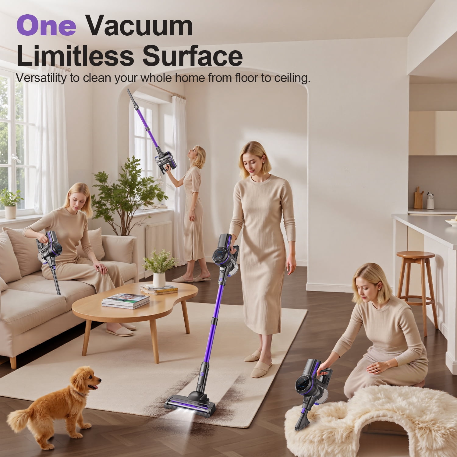INSE 45kPa Cordless Vacuum Cleaner with Brushless Motor, 6 in 1 Stick Vacuum Lightweight for Hard Floor Carpet Pet Hair, S7P Purple
