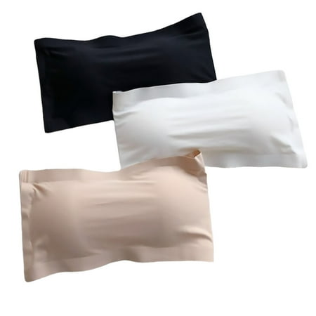 

3pcs Boob Tube Ice Silk Traceless Strapless Back Beauty Chest Wrap Boob Tube (White Black Skin Color)