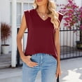 thumbnail image 4 of DuoJiaJ Womens Summer New Solid Color V Neck Cap Shoulder Sleeve Loose Sleeveless T Shirt Vest Women Ladies Tank Tops Red XXL, 4 of 5