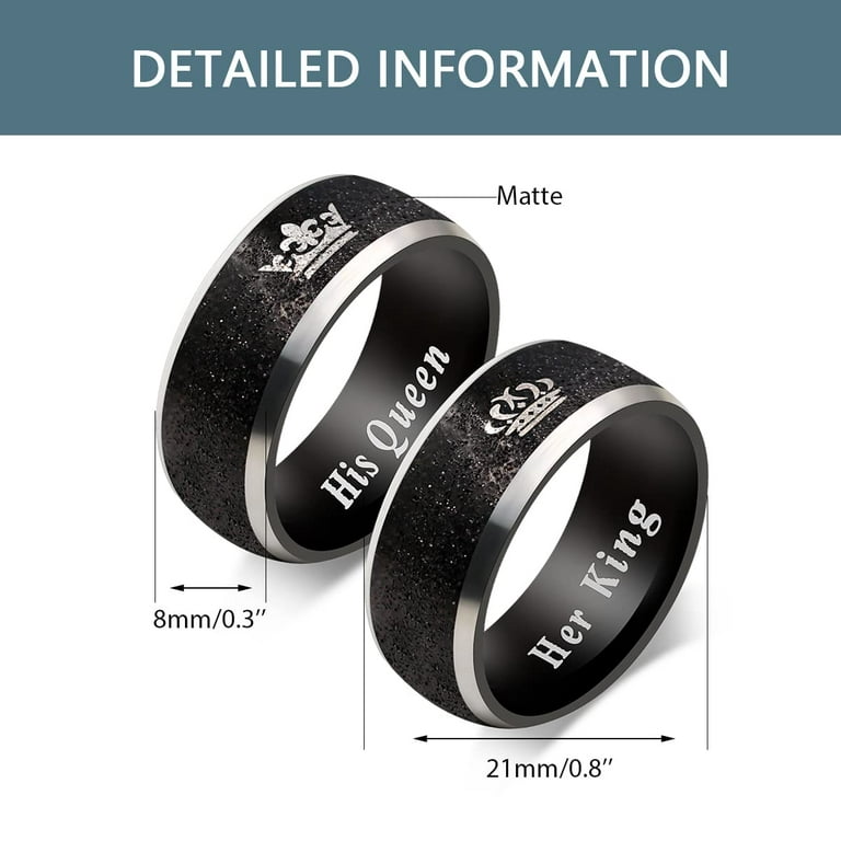 Black Her King Ring Stainless Steel Wedding Band Engagement Rings for Women  and Men Couples Gifts for Him and Her (Black King Size 10) 