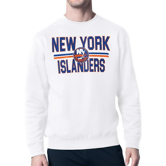 Men's Starter White New York Islanders Mesh Look Team Name Logo Pullover Sweatshirt