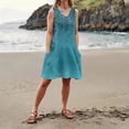 thumbnail image 4 of V Neck Aline Dresses for Women Flowy Floral Sleeveless Dress Summer Casual Wedding Guest Sundress with Pockets, 4 of 5
