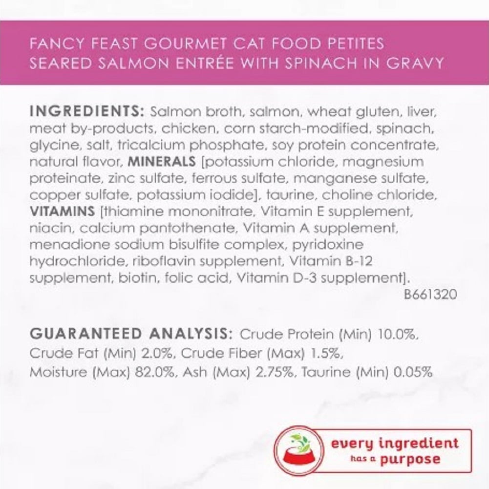 (24 pack) Purina Fancy Feast Petites Seared Salmon Entree with Spinach in Gravy Wet Cat Food, 2.8 oz, 12 Pack