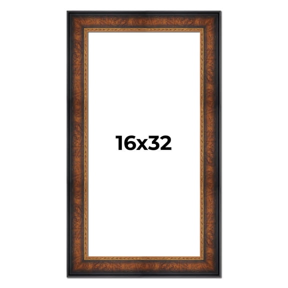 16x32 Frame Brown Walnut Gold Ornate Trim Solid Wood Plein Air Picture Frame | 3 Inch Moulding