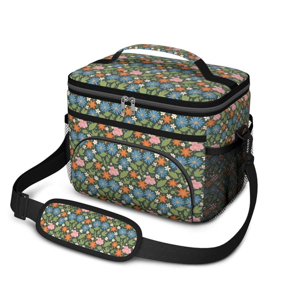 Lunch Box Pioneer Flower Floral Print Pattern Insulated Lunch Bag for Women Men,Medium Leakproof Lunchbox Cooler Bag Adjustable Strap,10 X 6.7 X 8 Inches