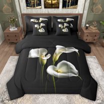 jejeloiu Lily Flower Floral 7-Piece Twin Bedding Sets,Natural Plant Theme Bedding Comforter Set For Adults Reversible